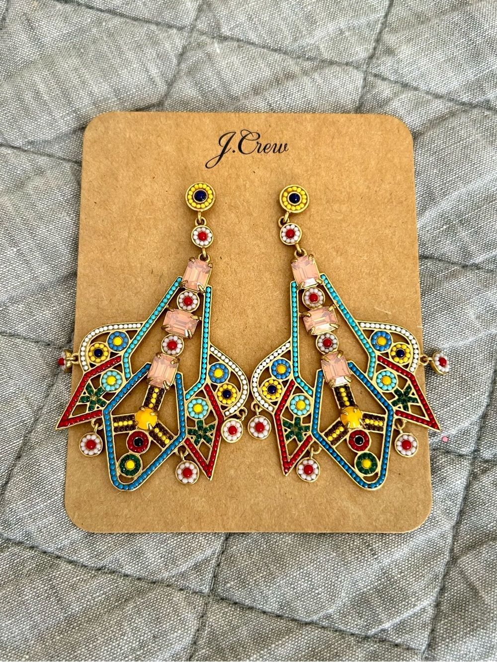 J.Crew Multicolor Bead-and-Stone Statement Chandelier Earrings NWT